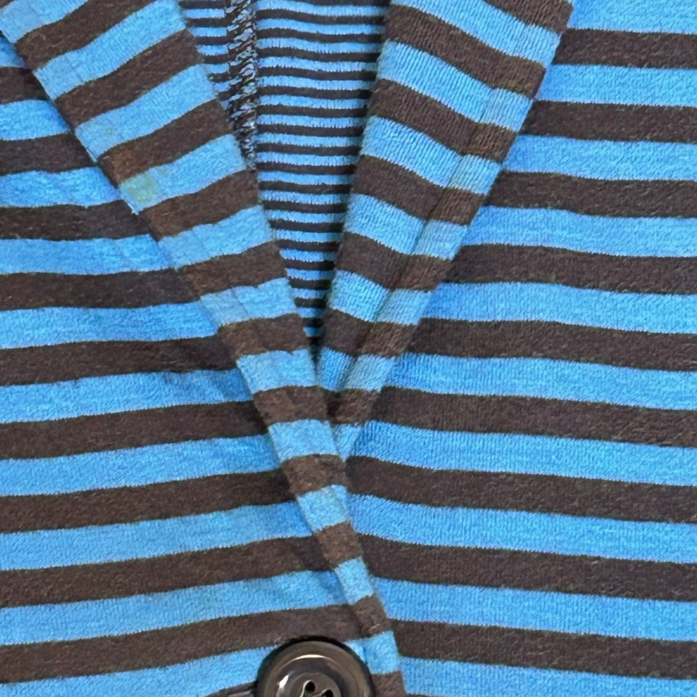 Caslon Women’s Size Large Cotton Knit Blue Stripe  One Button relaxed fit Blazer